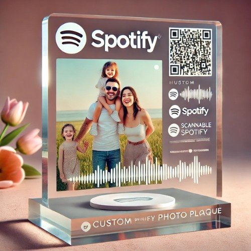 Custom Spotify photo plaque with family picture and QR code.
