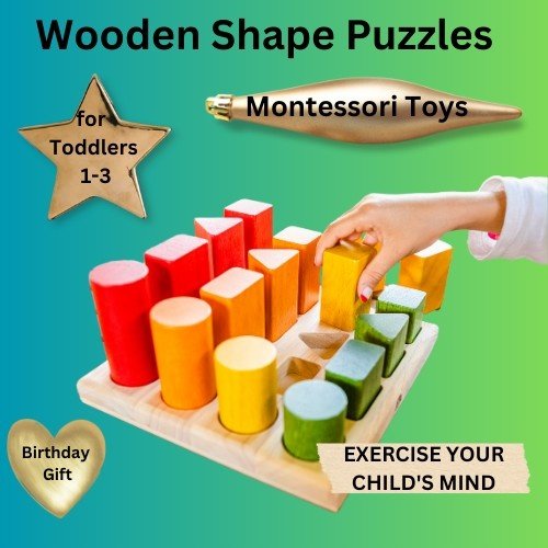 Montessori toys – wooden shape puzzles for toddlers aged 1-3.