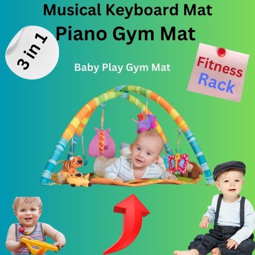 3-in-1 musical keyboard baby play gym mat with fitness rack