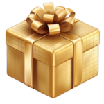 Elegant golden gift box with a ribbon and bow.