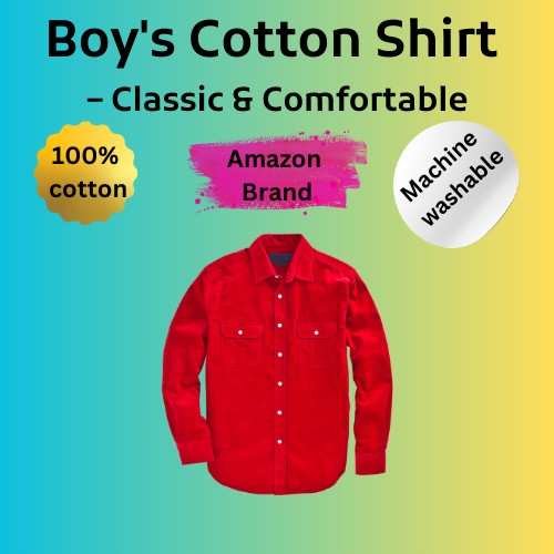 Boy's cotton shirt in red, classic and comfortable, 100% cotton and machine washable.