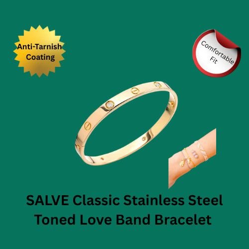 SALVE classic stainless steel toned love band bracelet with anti-tarnish coating.